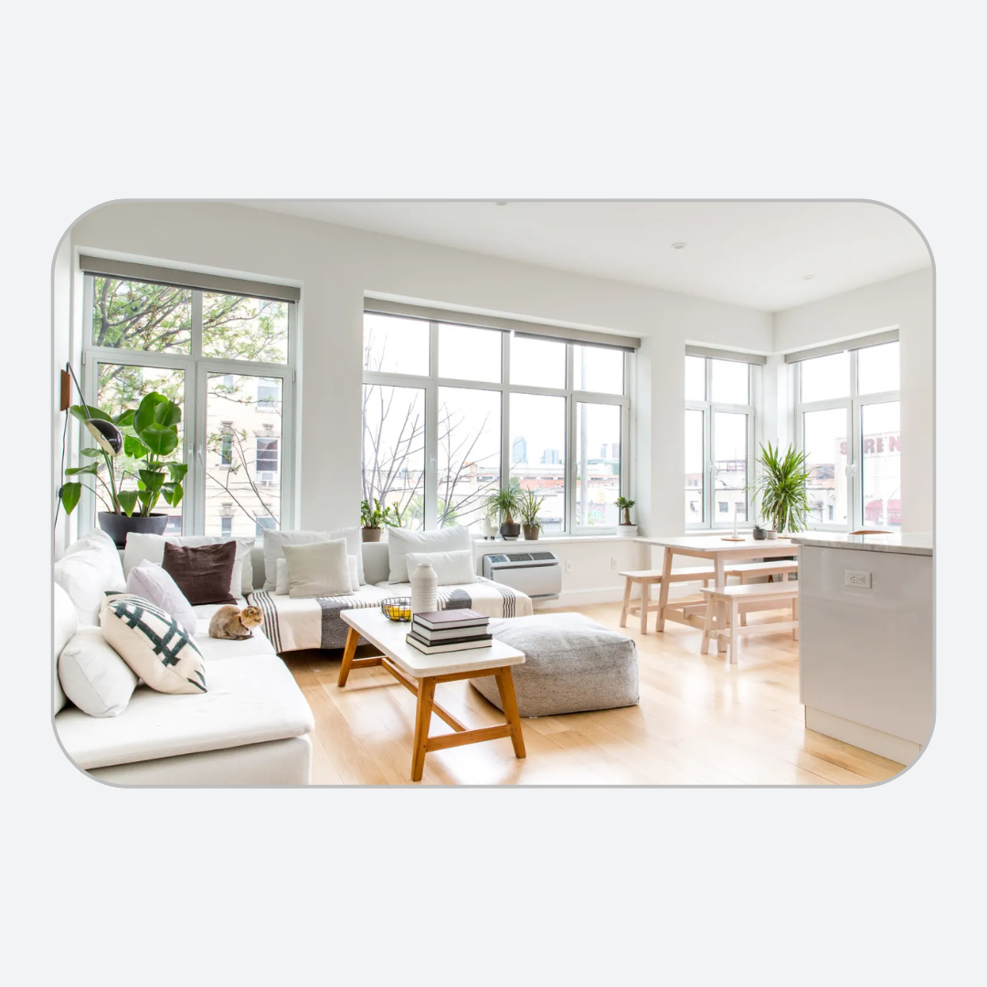 Bright, spotless living room after a professional clean